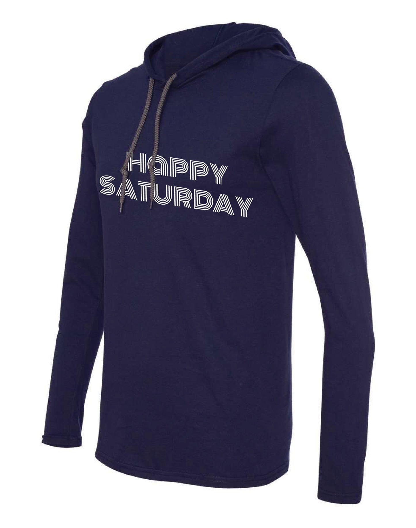 Happy Saturday Clothing Co. "Happy Saturday" Navy Hooded Long Sleeve Graphic Tee 1