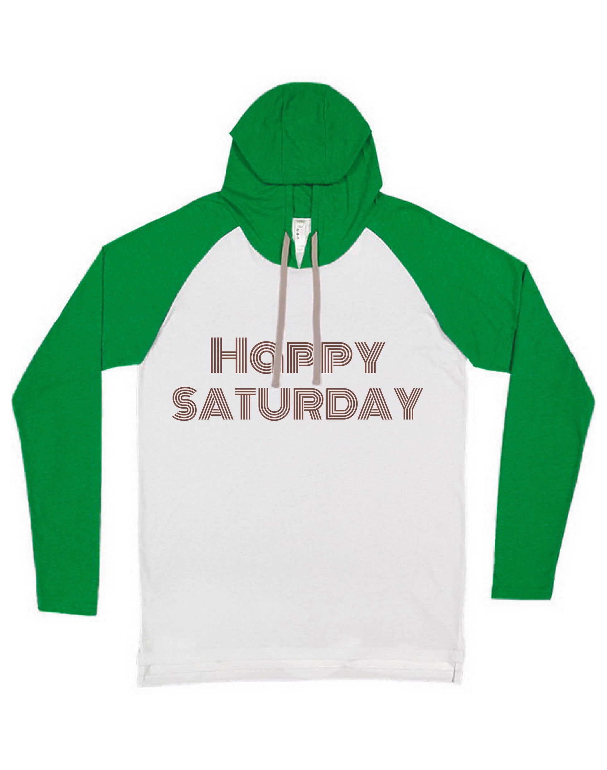 Happy Saturday Clothing Co. "Happy Saturday" White & Green Hooded Raglan Long Sleeve Tee 1